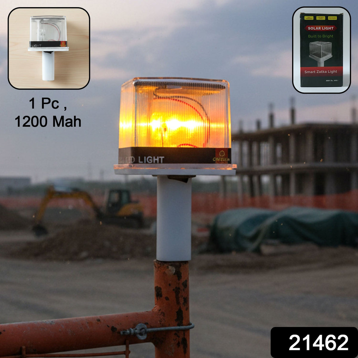 Solar powered flashing warning light for construction and traffic safety