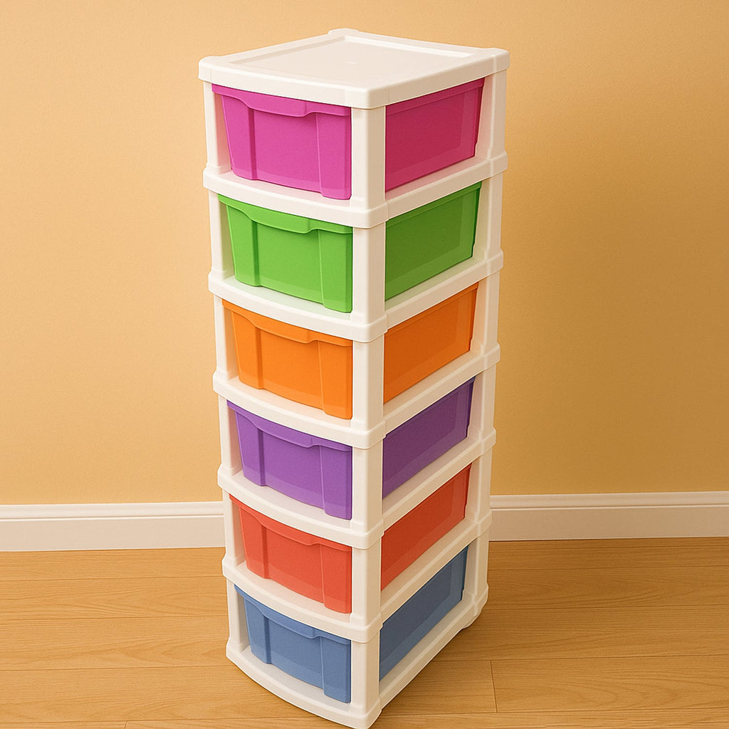 Plastic Storage Drawer Cabinet – 6-Layer Multi-Colored Organizer