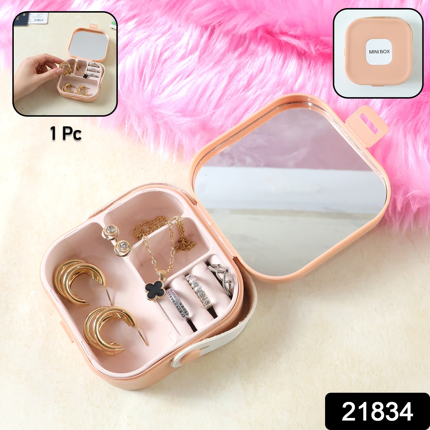 Mini Jewelry Storage Box – Compact Travel Organizer with Mirror