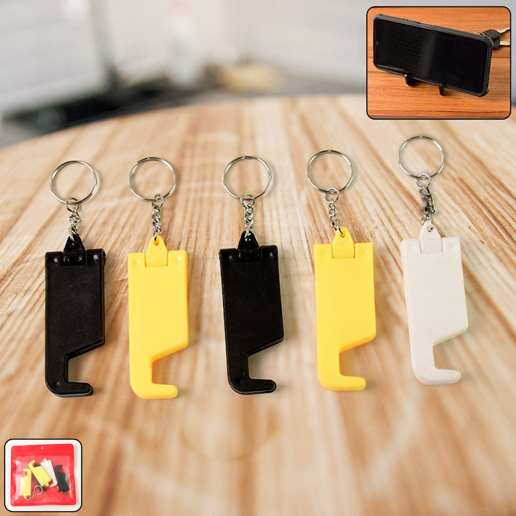 Plastic Keychain Mobile Stand – 2 in 1 Multicolor Phone Holder Set
