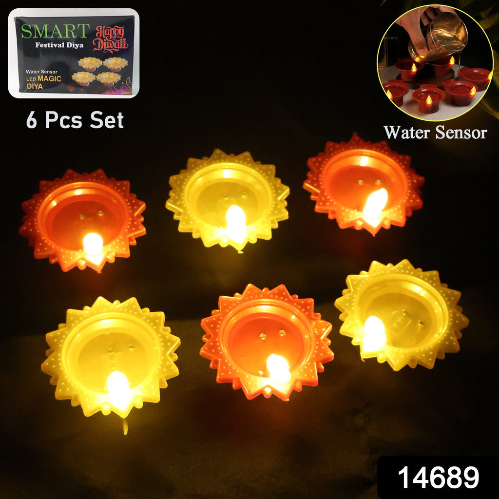 Water Sensor LED Diya Set – Flameless, Auto On/Off (6 Pc)