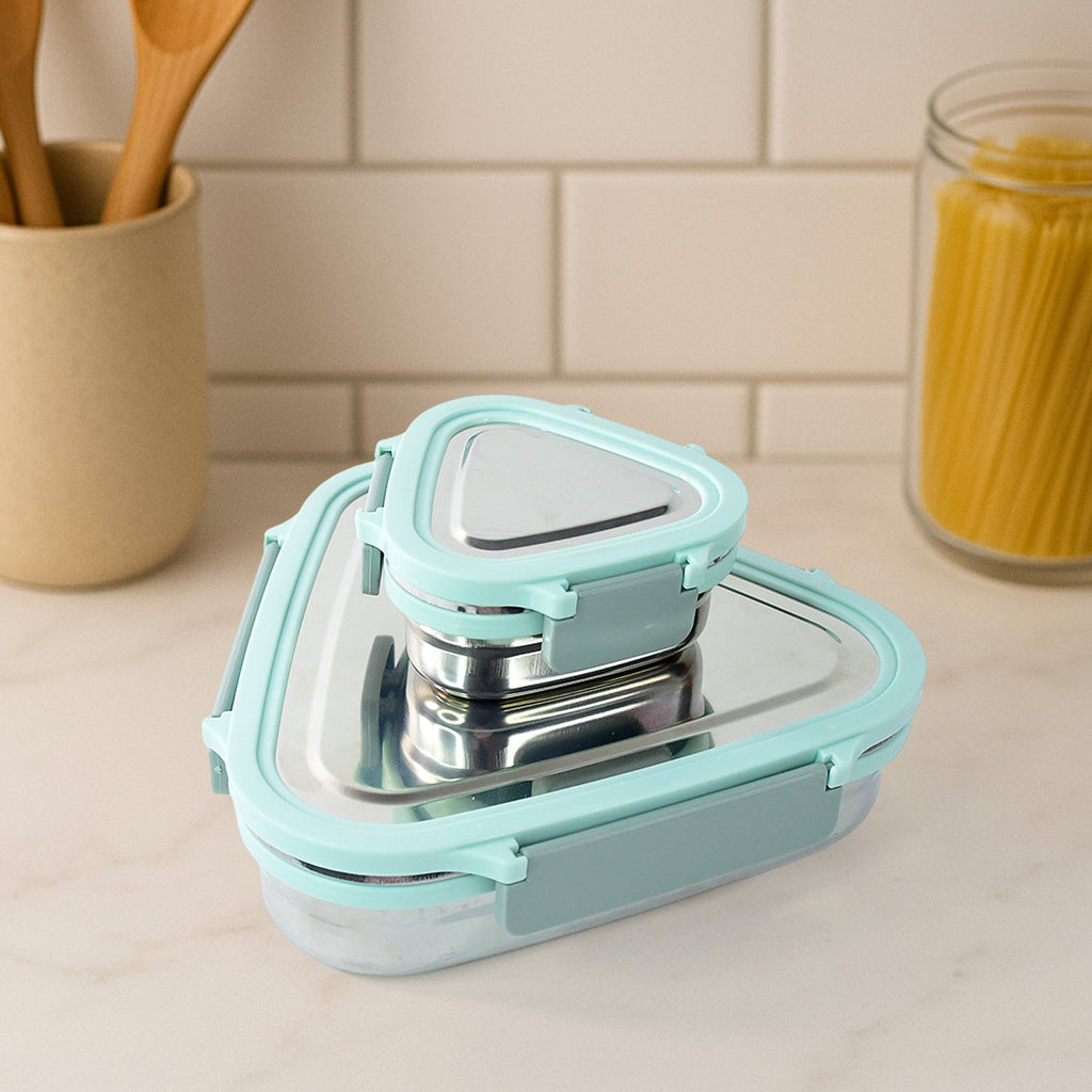 Triangle Stainless Steel Lunch Box Set – Compact Leakproof 2-Piece Tiffin