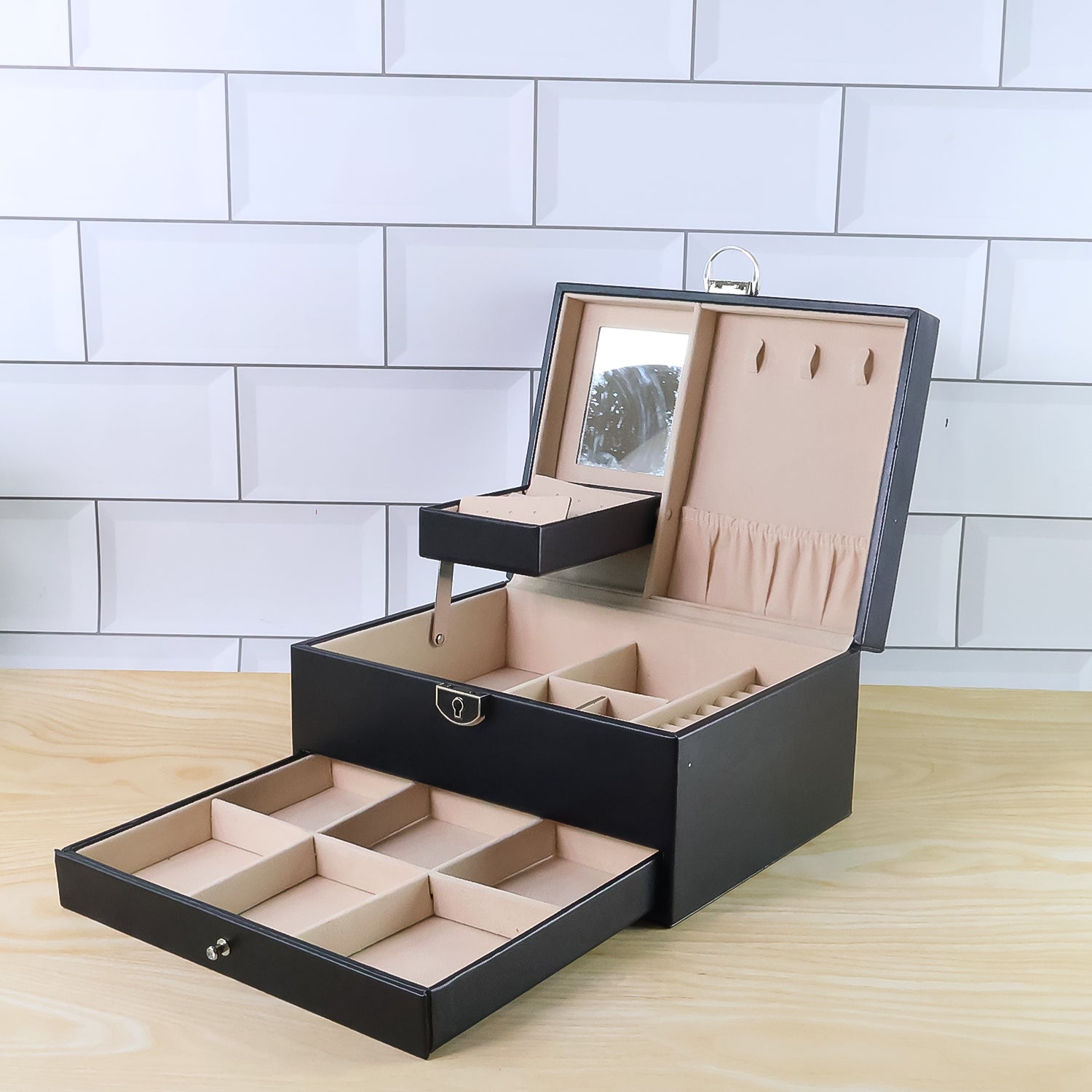 Jewellery Organizer Box – Multi-Layer Velvet Storage with Lock