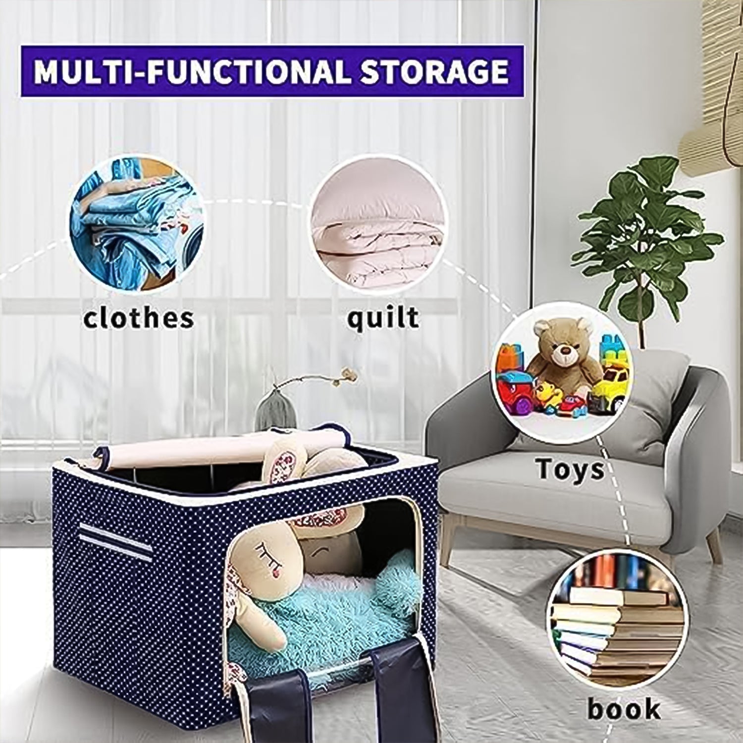 Foldable Steel-Frame Clothes Storage Box – Dust-Proof Organizer