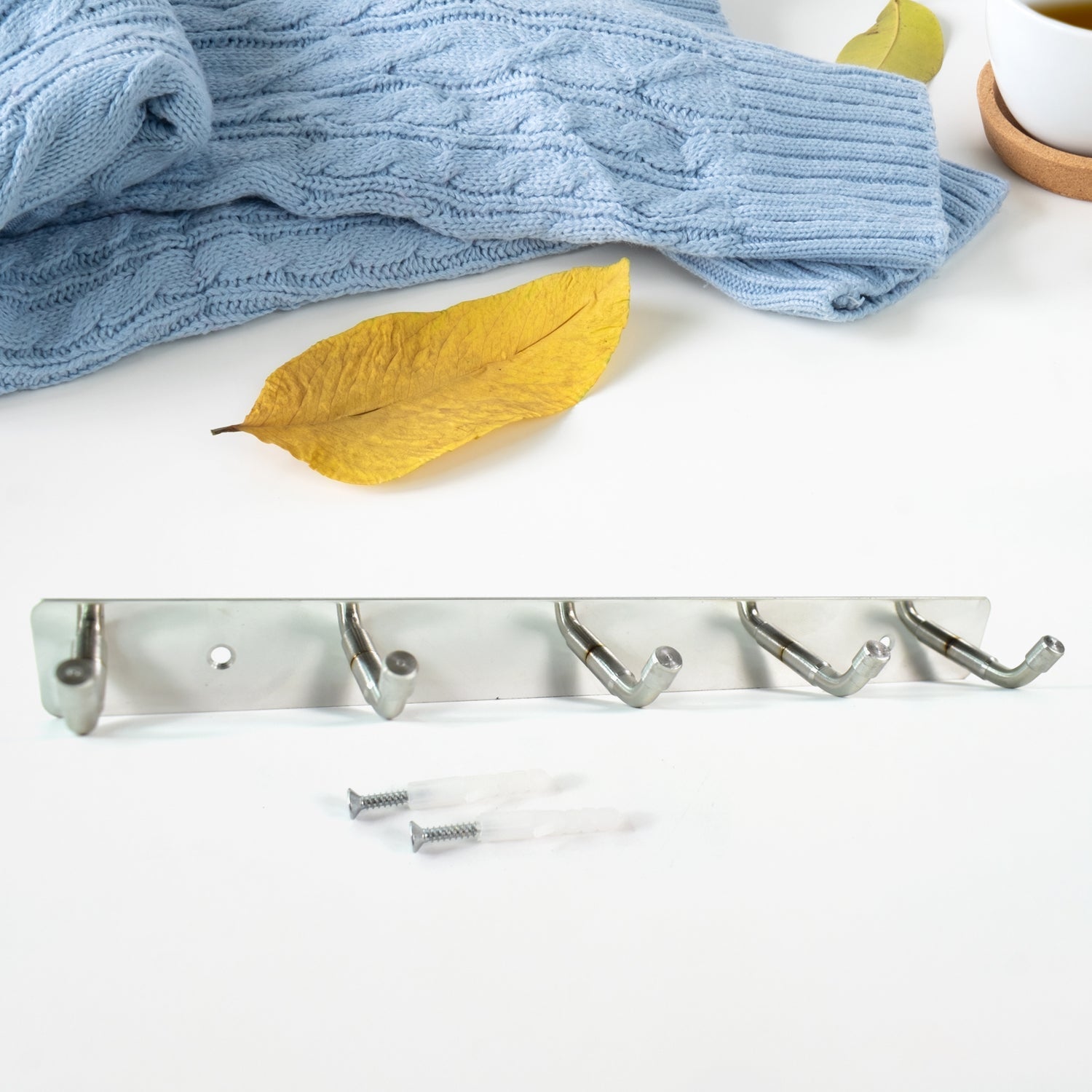 Stainless Steel Coat Hook Rack – 5-Hook Durable Wall Organizer