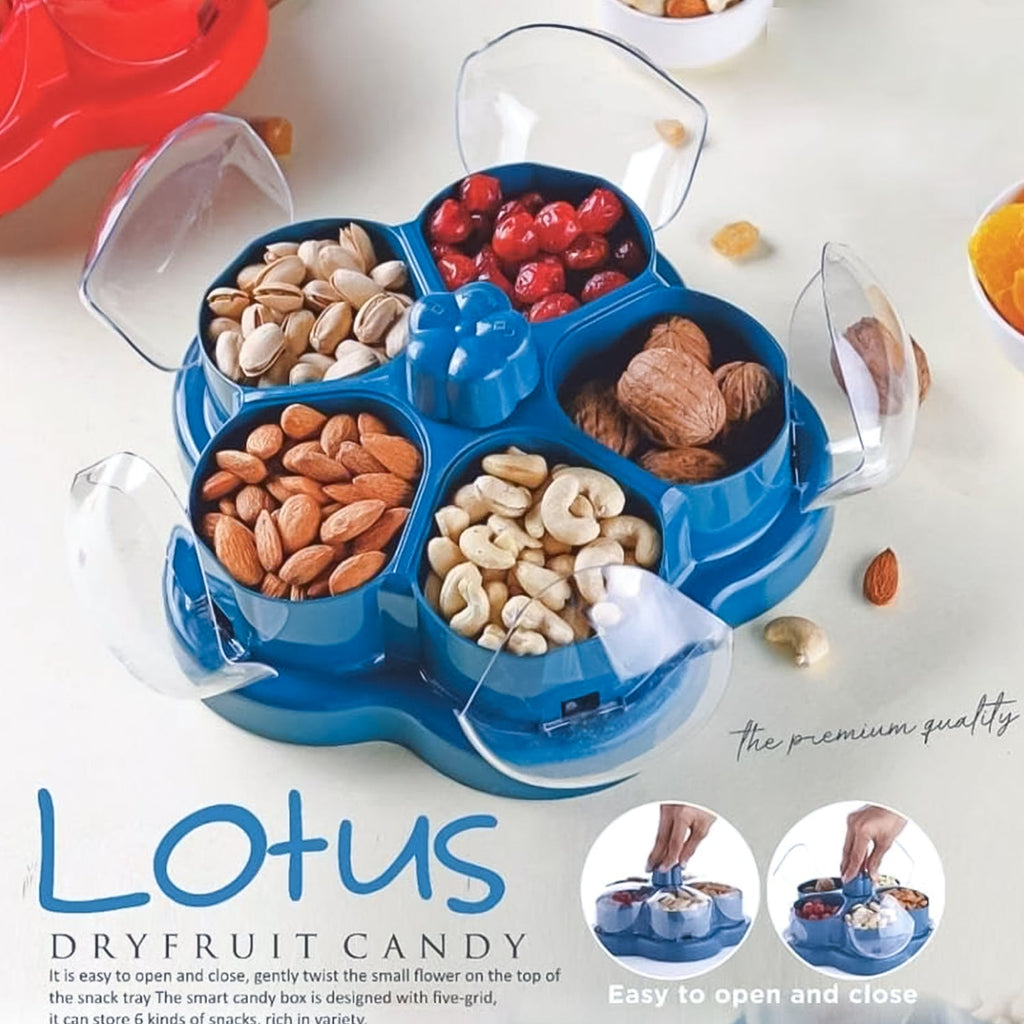 Lotus Shape Rotating Dry Fruit Snack Organizer – Multi-Compartment