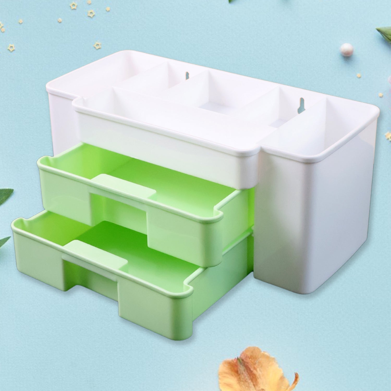 Desktop Organizer – 2-Layer with Dual Drawers & Side Bin for Home & Office