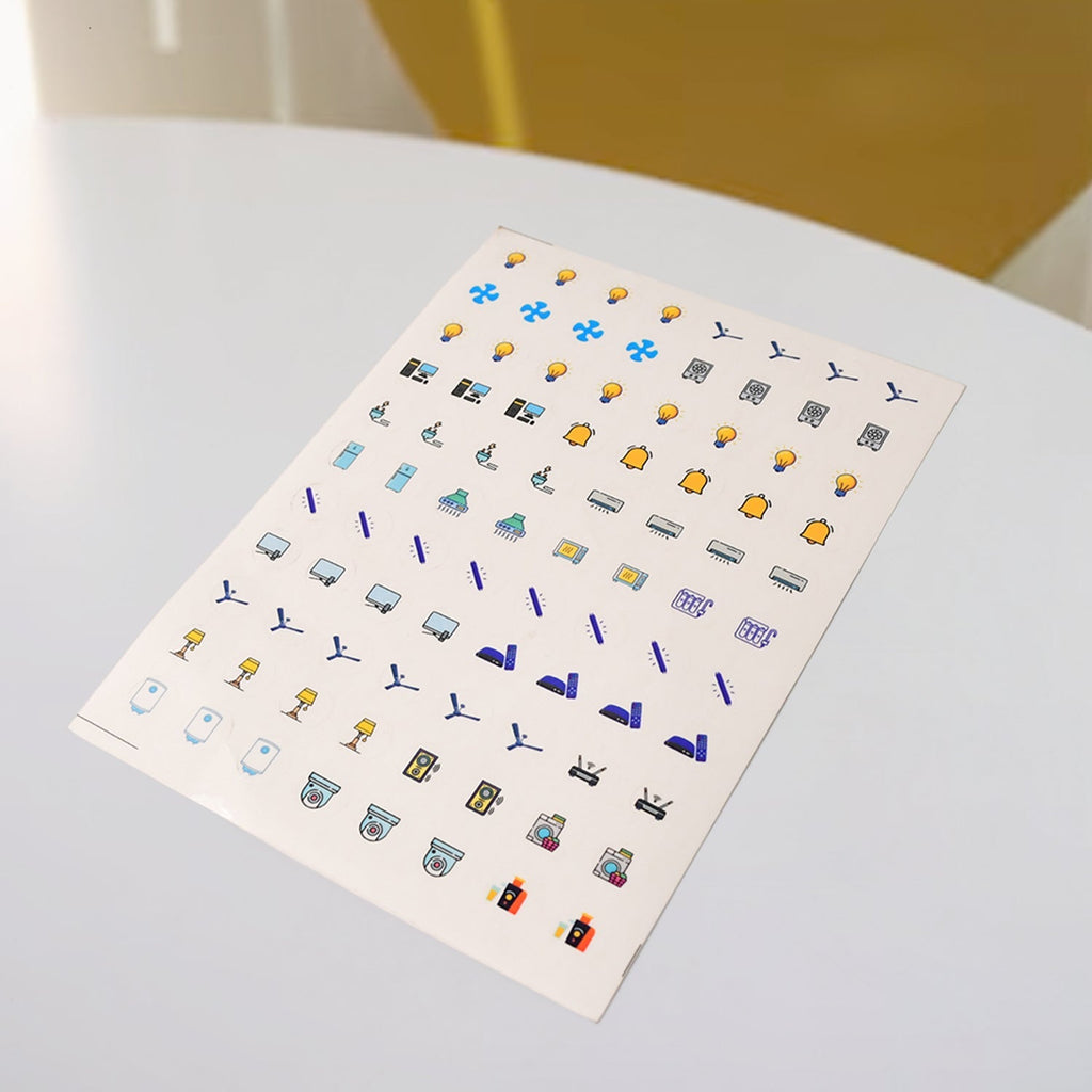 Smart Switch Icon Stickers – Pack of 10 Sheets with Appliance Icons