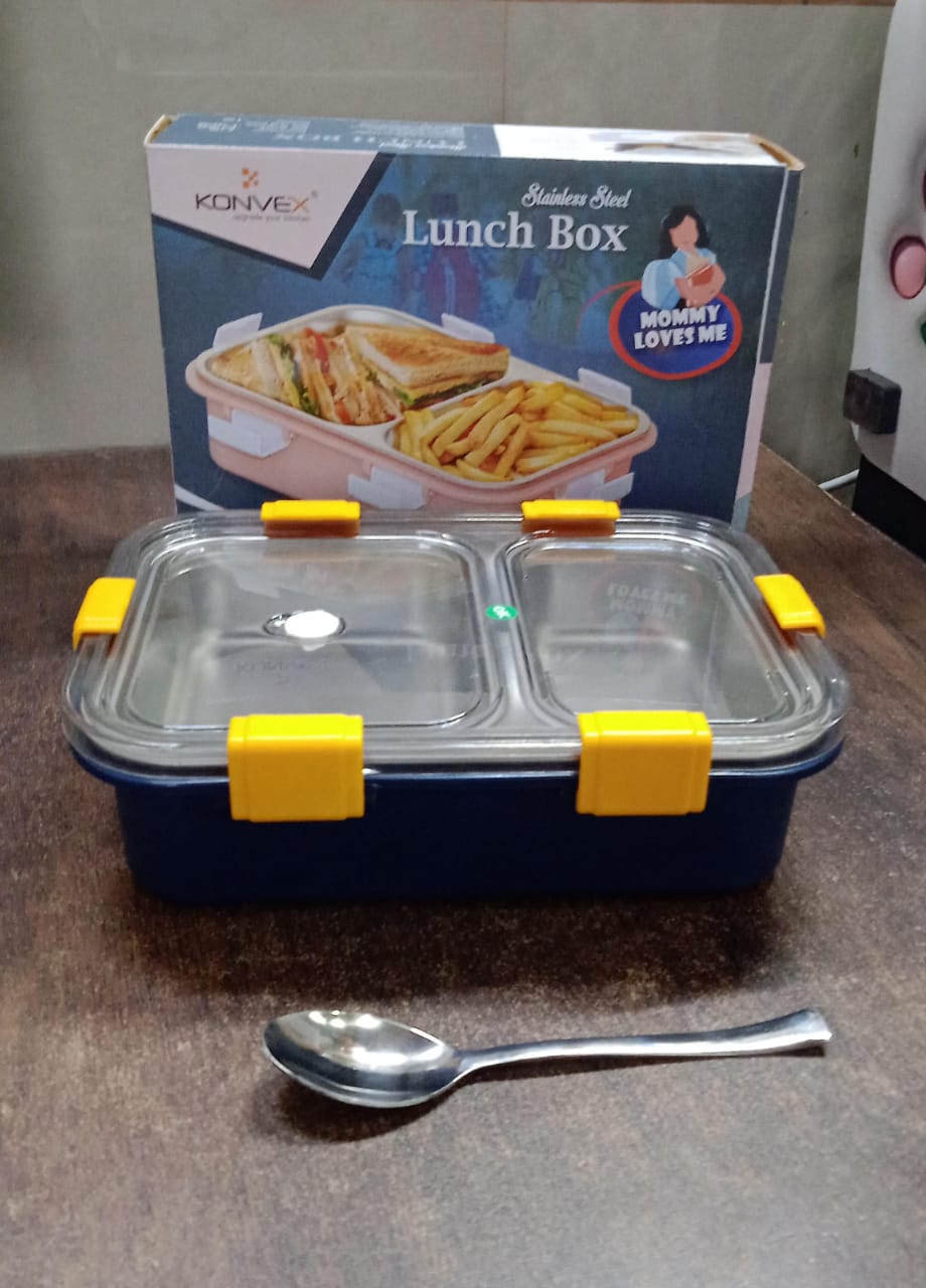 Stainless Steel Lunch Box 2 Section – Leakproof & Durable with Spoon