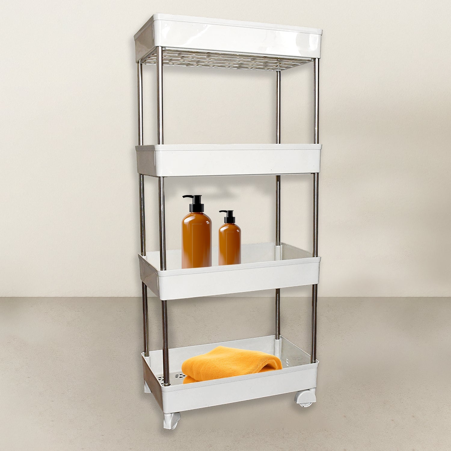 4 Layer Kitchen Rack – Durable Steel & Plastic Storage