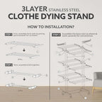 Cloth Drying Stand – 3-Tier Foldable Stainless Steel with Wheels