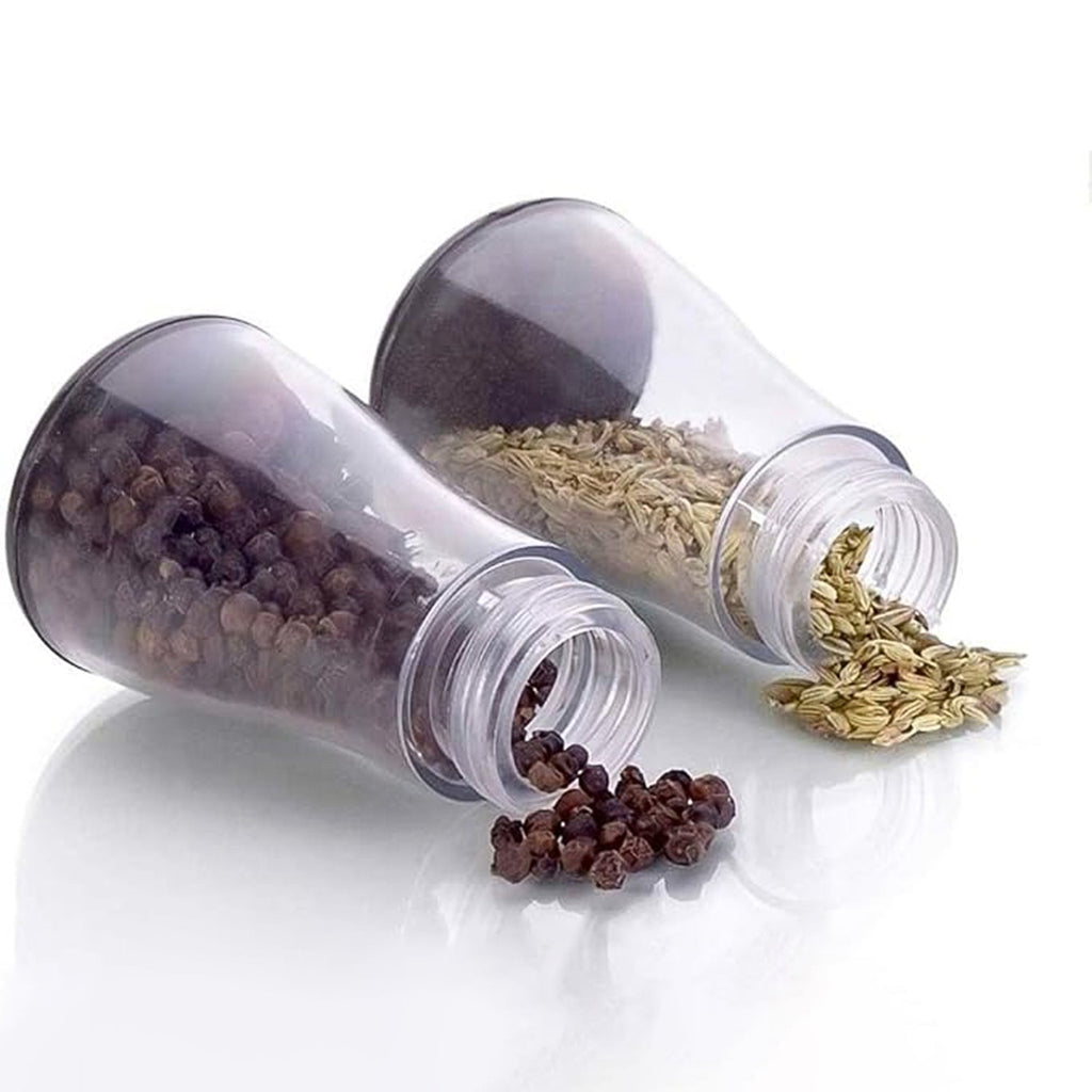 Plastic Spice Jar Set – 6-Piece Rotating Lid Organizer with Stand