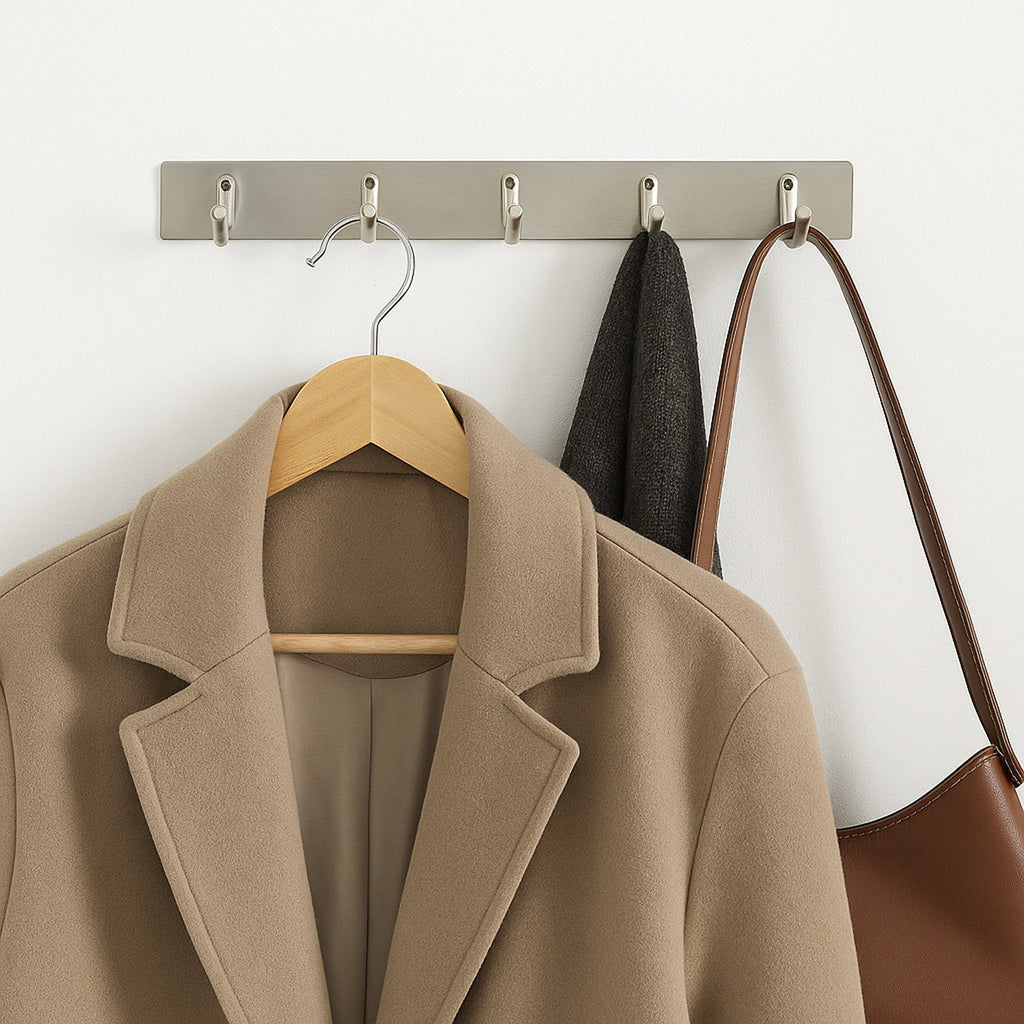 Stainless Steel Coat Hook Rack – 5-Hook Durable Wall Organizer