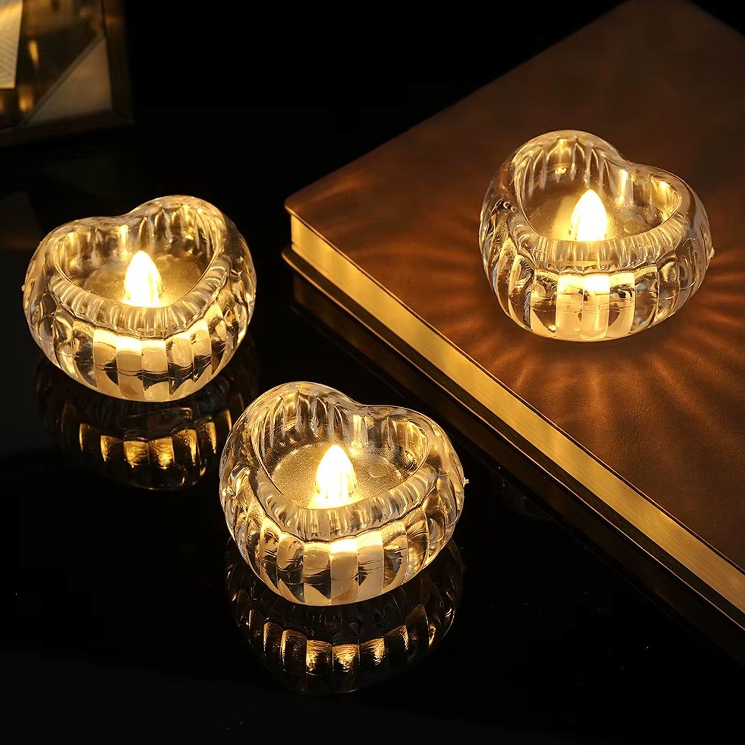 Heart-Shaped LED Flameless Candles – Set of 12 Elegant Lights