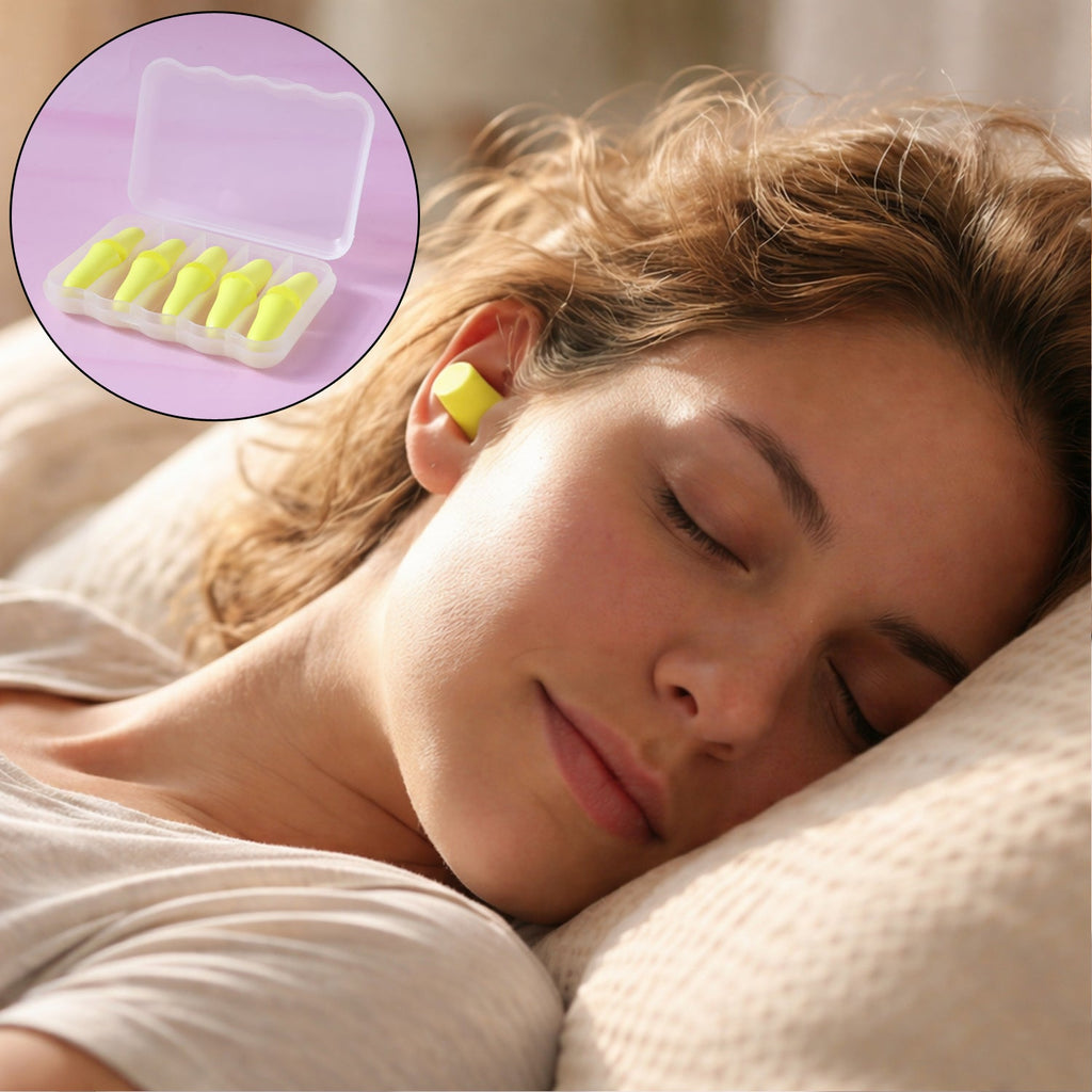Foam Ear Plugs – Soft Noise Reduction with Storage Case (5 Pairs)