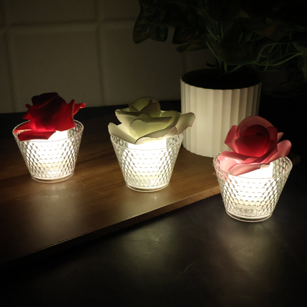 Rose Shaped Flameless LED Candles – Elegant Romantic Decor Set