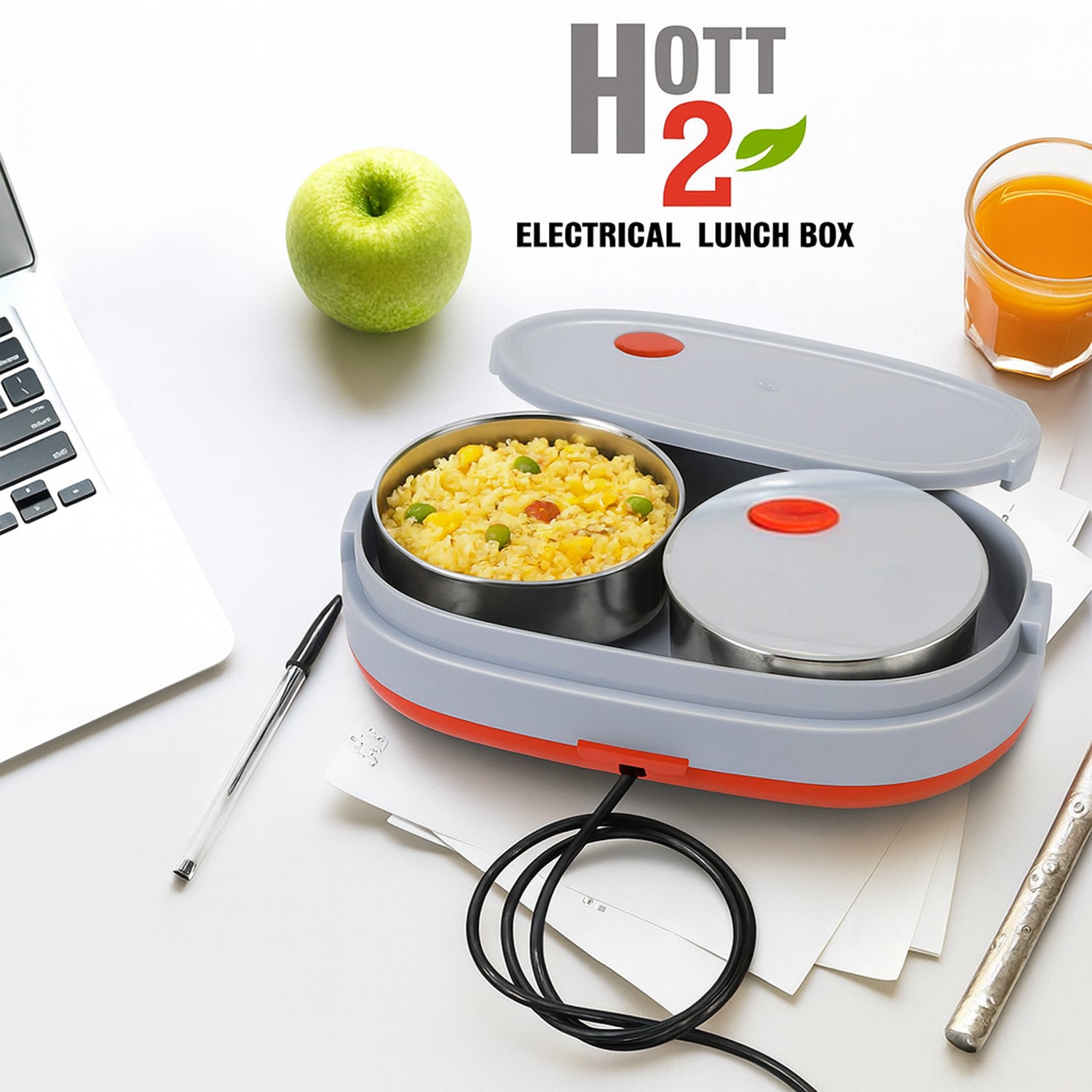 Portable Electric Food Warmer Lunch Box | Dual Stainless Steel Compartments | Leakproof Design