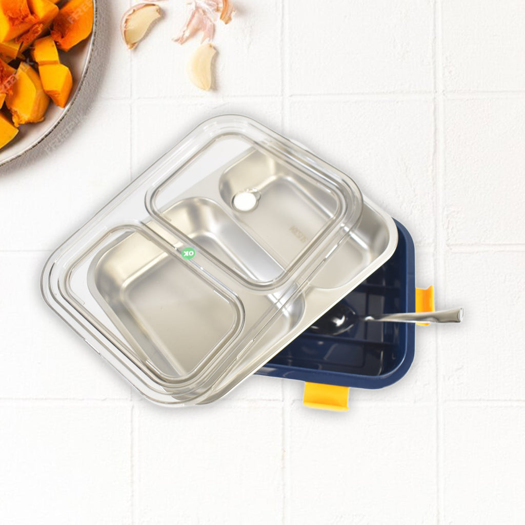 Stainless Steel Lunch Box 2 Section – Leakproof & Durable with Spoon