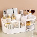 Vanity Organizer with Rotating Tray & Drawers for Easy Storage