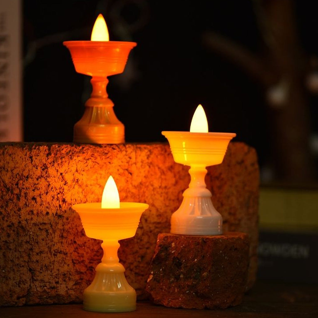 Water Sensor LED Diyas Set – Flameless White Decorative Lights