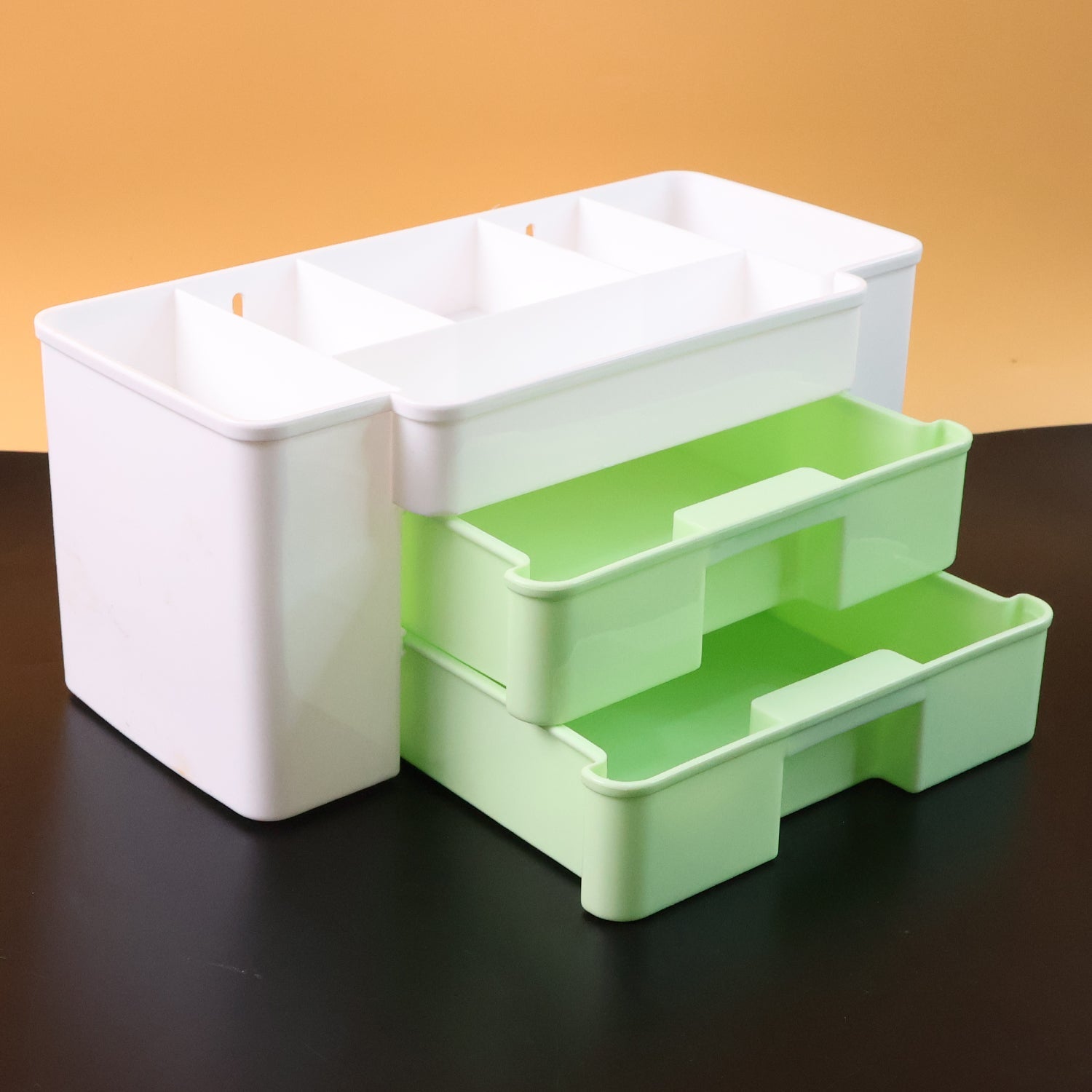 Desktop Organizer – 2-Layer with Dual Drawers & Side Bin for Home & Office