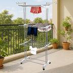 Cloth Drying Stand – 3-Tier Foldable Stainless Steel with Wheels