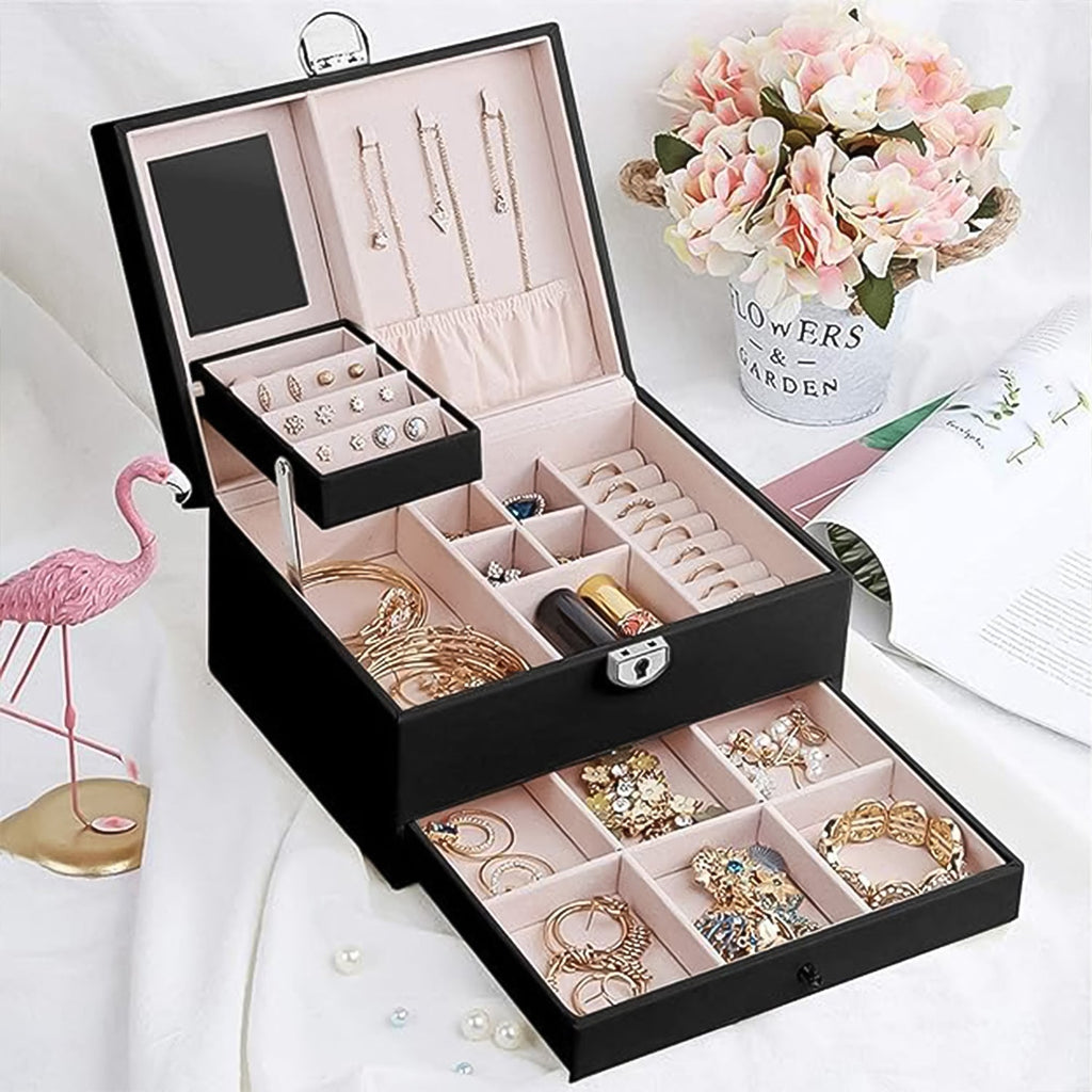 Jewellery Organizer Box – Multi-Layer Velvet Storage with Lock