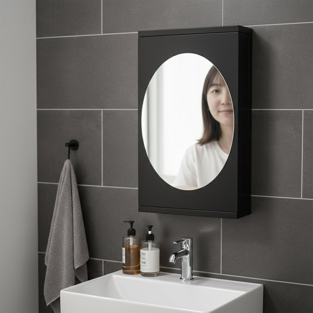 Rotating Storage Cabinet with Mirror – Space-Saving Wall Organizer