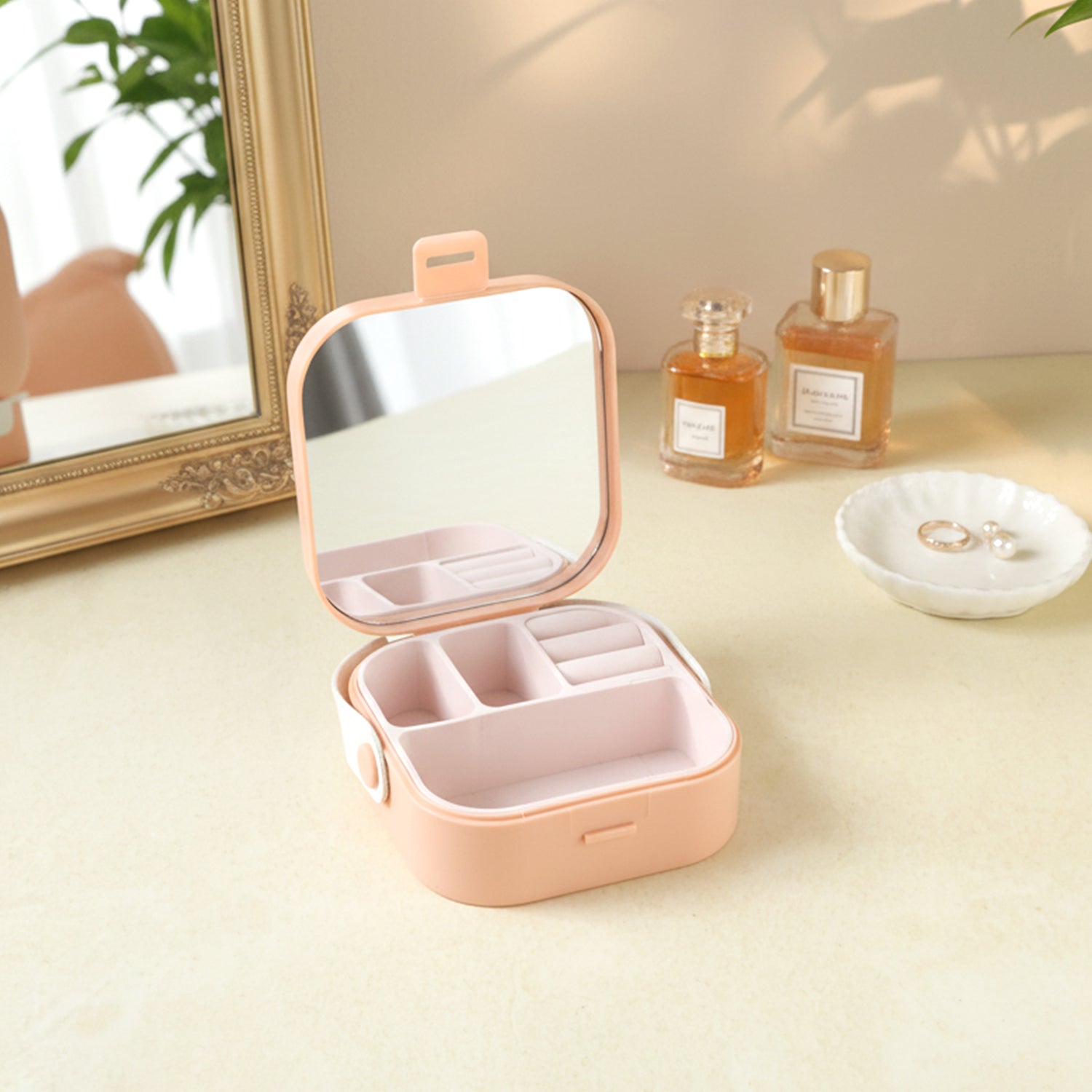 Mini Jewelry Storage Box – Compact Travel Organizer with Mirror