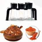Plastic Spice Jar Set – 6-Piece Rotating Lid Organizer with Stand
