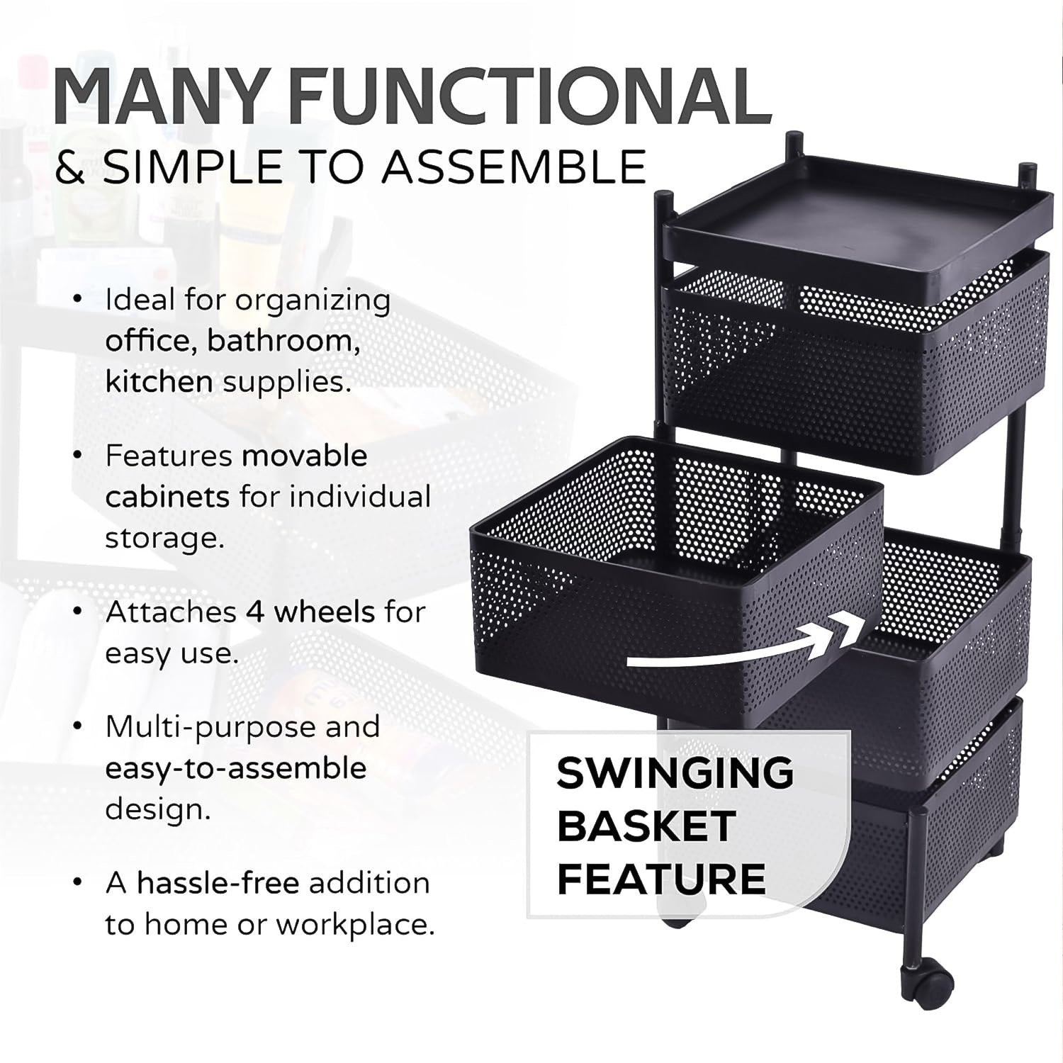 Metal Kitchen Trolley – 4 Layer Durable Storage Rack | Tidy Table