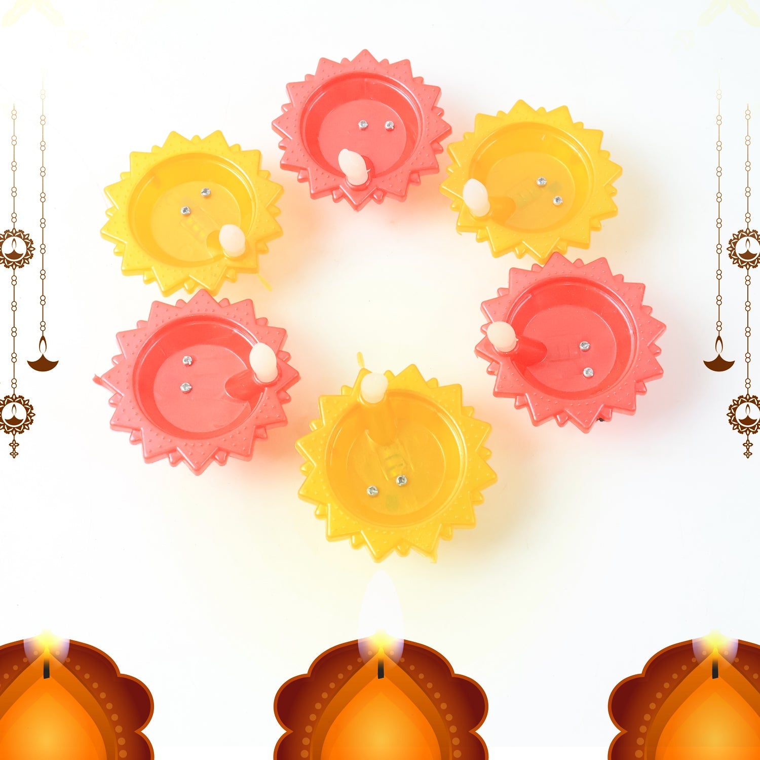 Water Sensor LED Diya Set – Flameless, Auto On/Off (6 Pc)