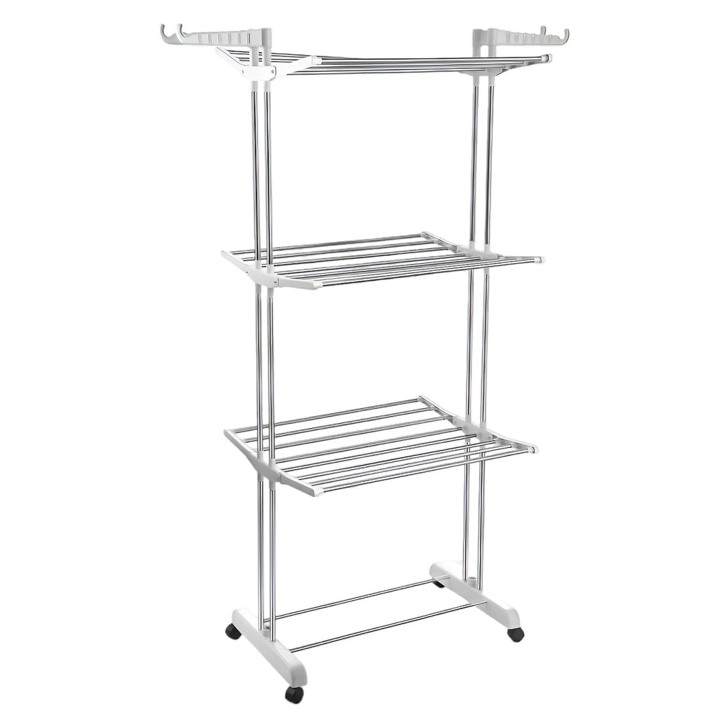 Cloth Drying Stand – 3-Tier Foldable Stainless Steel with Wheels