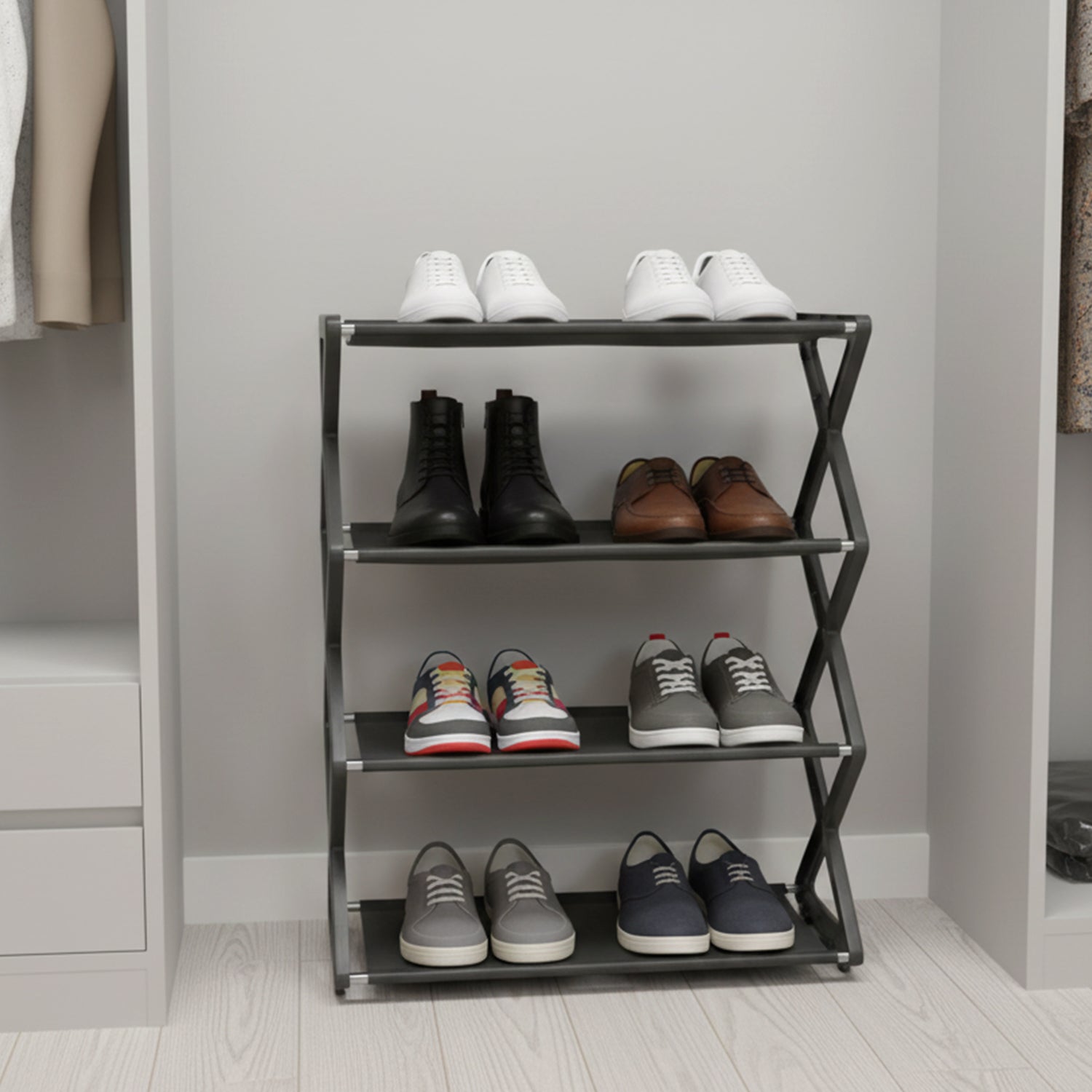 4 Layer Foldable Shoe Rack – Space-Saving Storage Solution