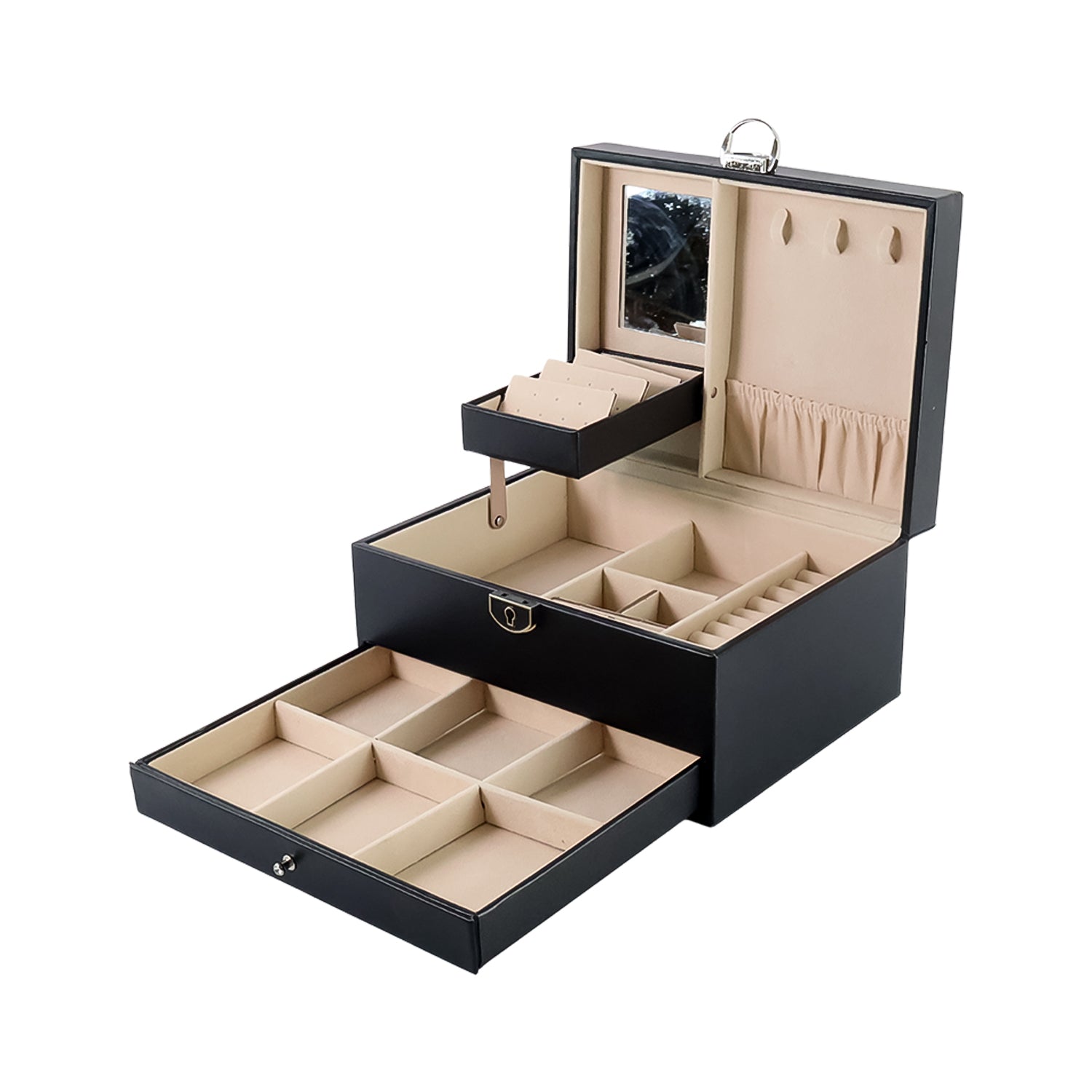Jewellery Organizer Box – Multi-Layer Velvet Storage with Lock