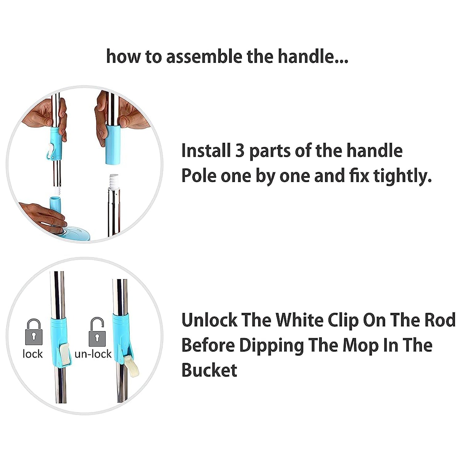 Stainless Steel Mop Rod – Adjustable 120 cm with Microfiber Head