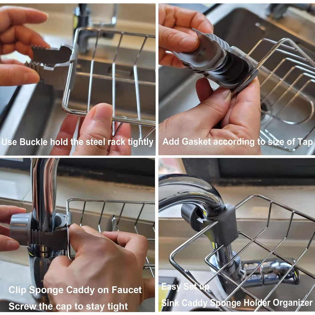 Stainless Steel Sink Caddy Organizer – Durable Clamp-On Holder