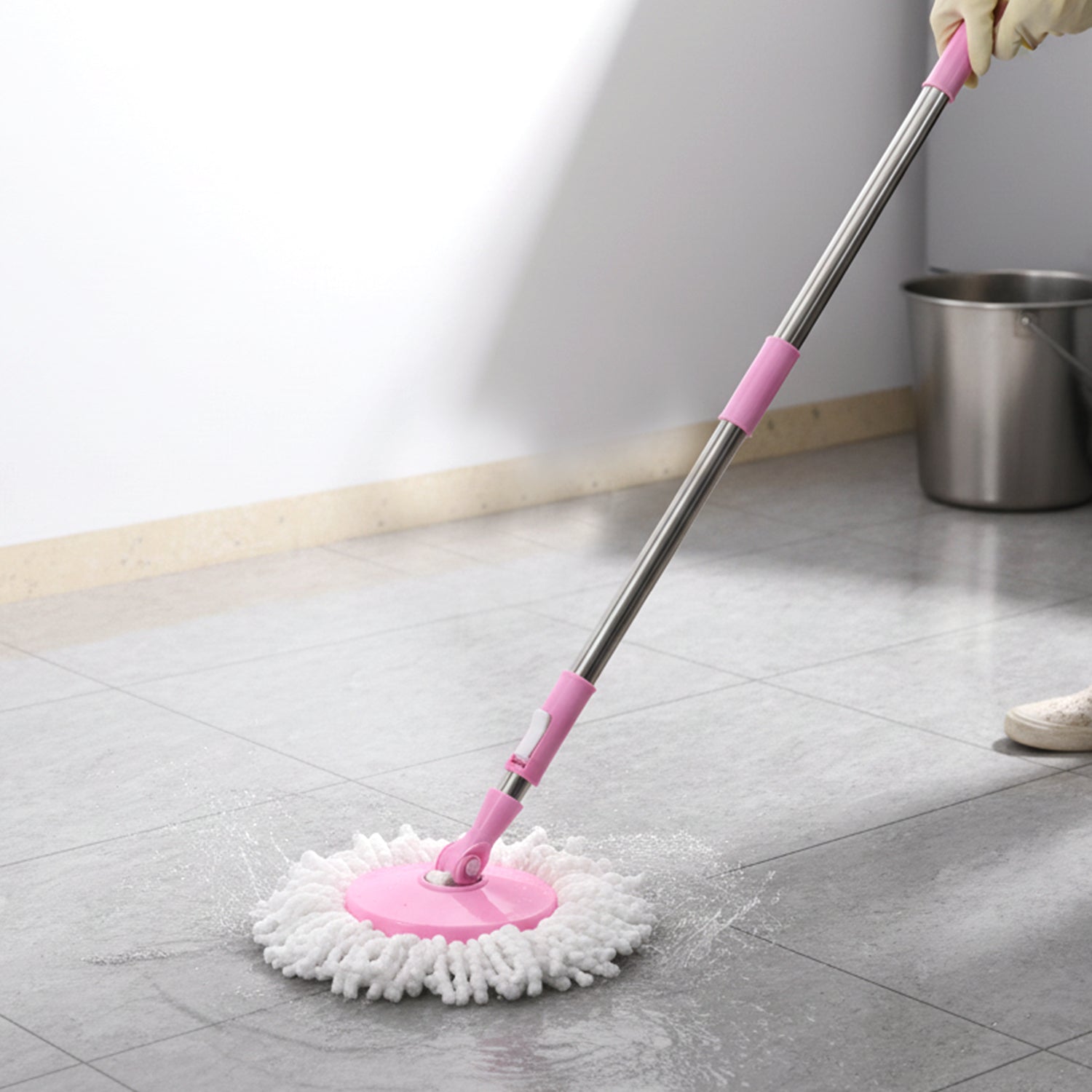 Quick Spin Mop – Easy Wheel Steel Bucket | Velvet Wipe