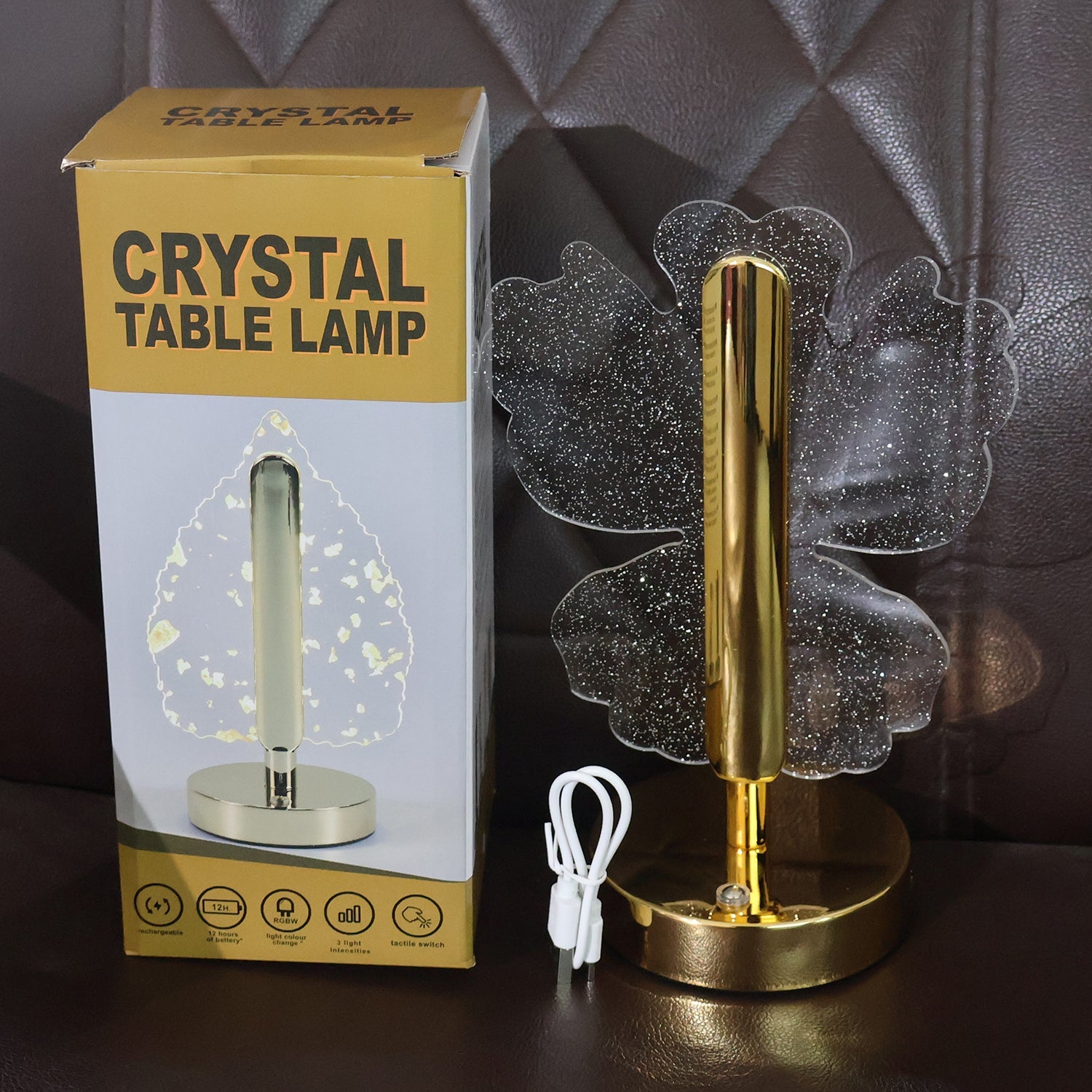 Luxury Crystal Table Lamp – Four-Leaf Clover USB Rechargeable