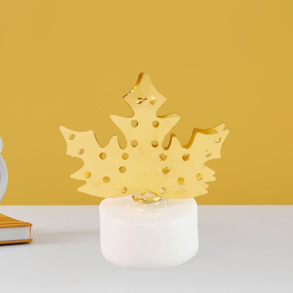LED Gold Metal Leaf Diya Lamp – Battery Operated Festive Glow