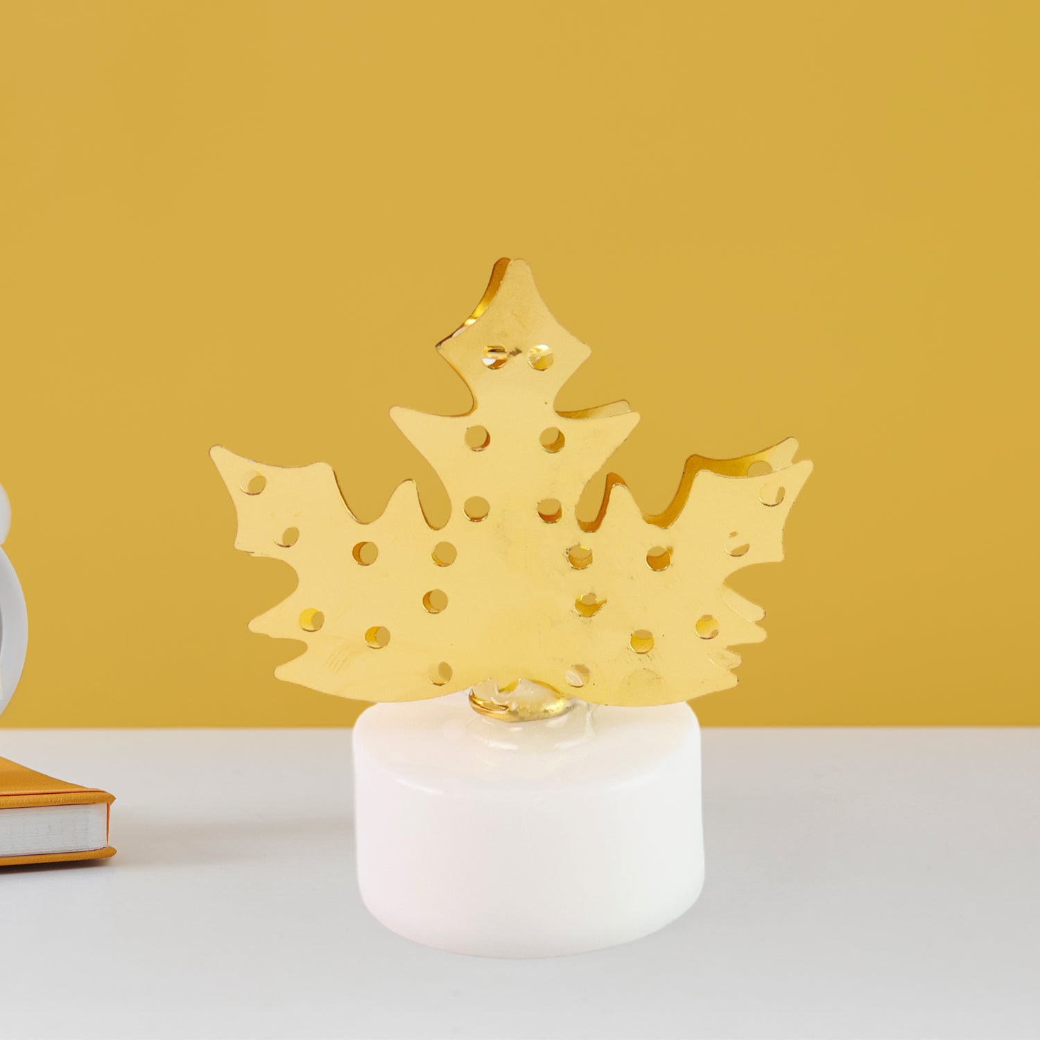 LED Gold Metal Leaf Diya Lamp – Battery Operated Festive Glow