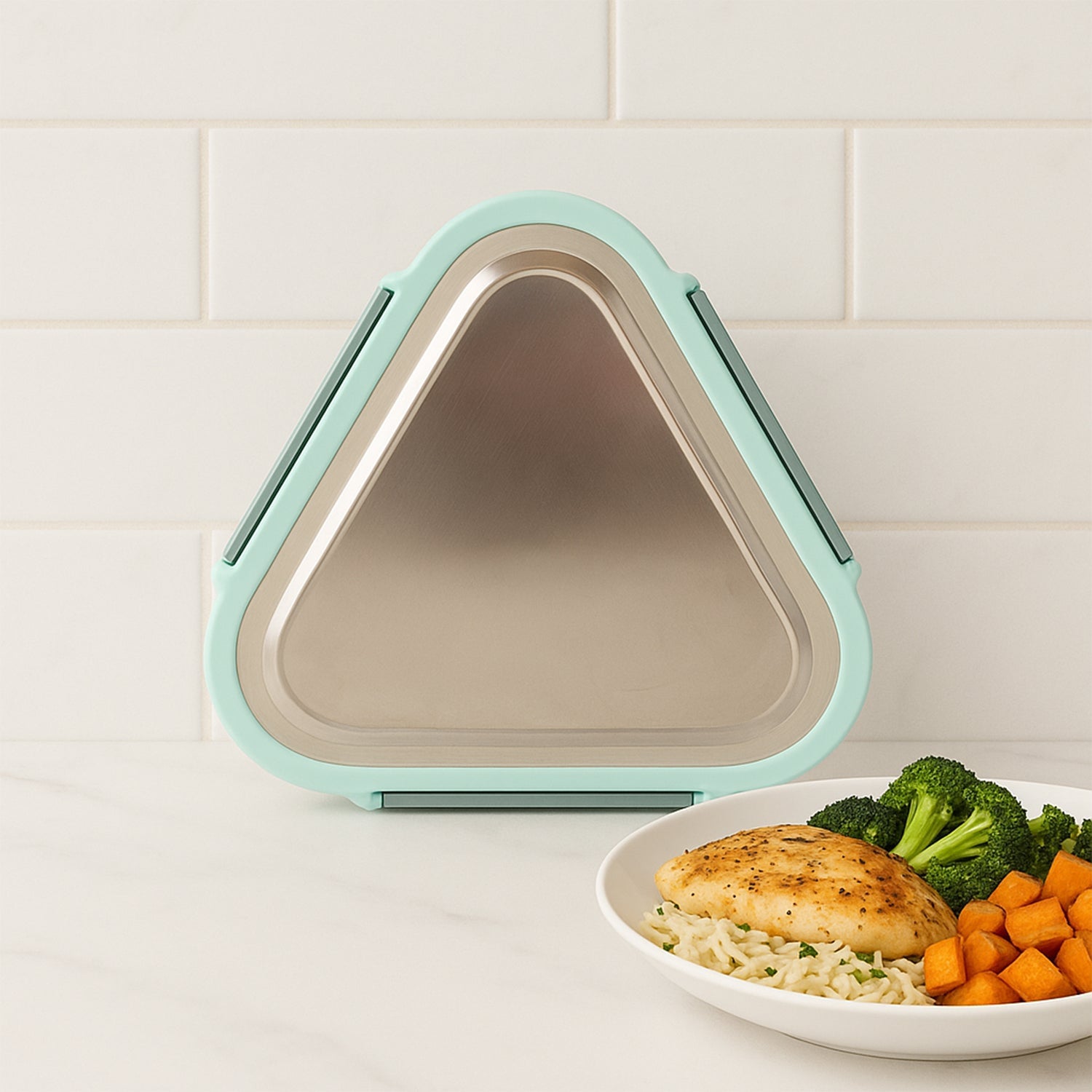 Triangle Stainless Steel Lunch Box Set – Compact Leakproof 2-Piece Tiffin