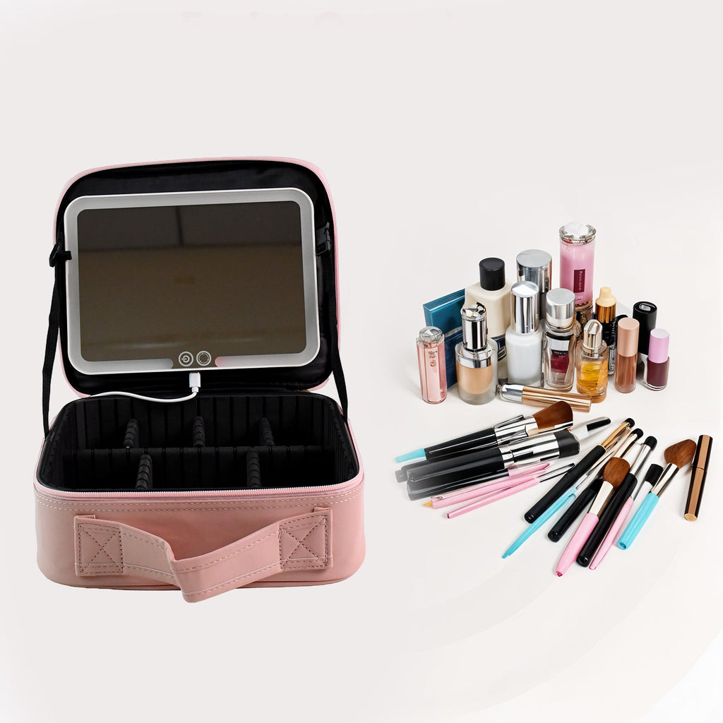 LED Makeup Organizer Box – Touch Sensor Mirror & USB Rechargeable