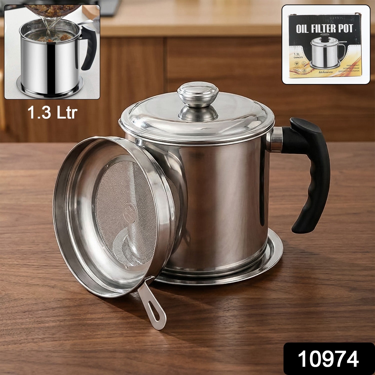 Stainless Steel Oil Filter Pot – 1.3L Durable & Reusable