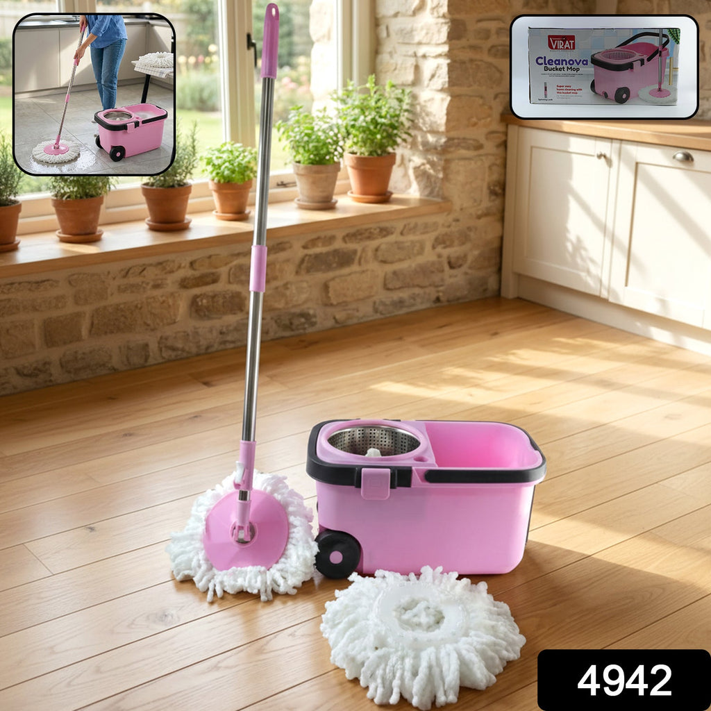 Quick Spin Mop – Easy Wheel Steel Bucket | Velvet Wipe