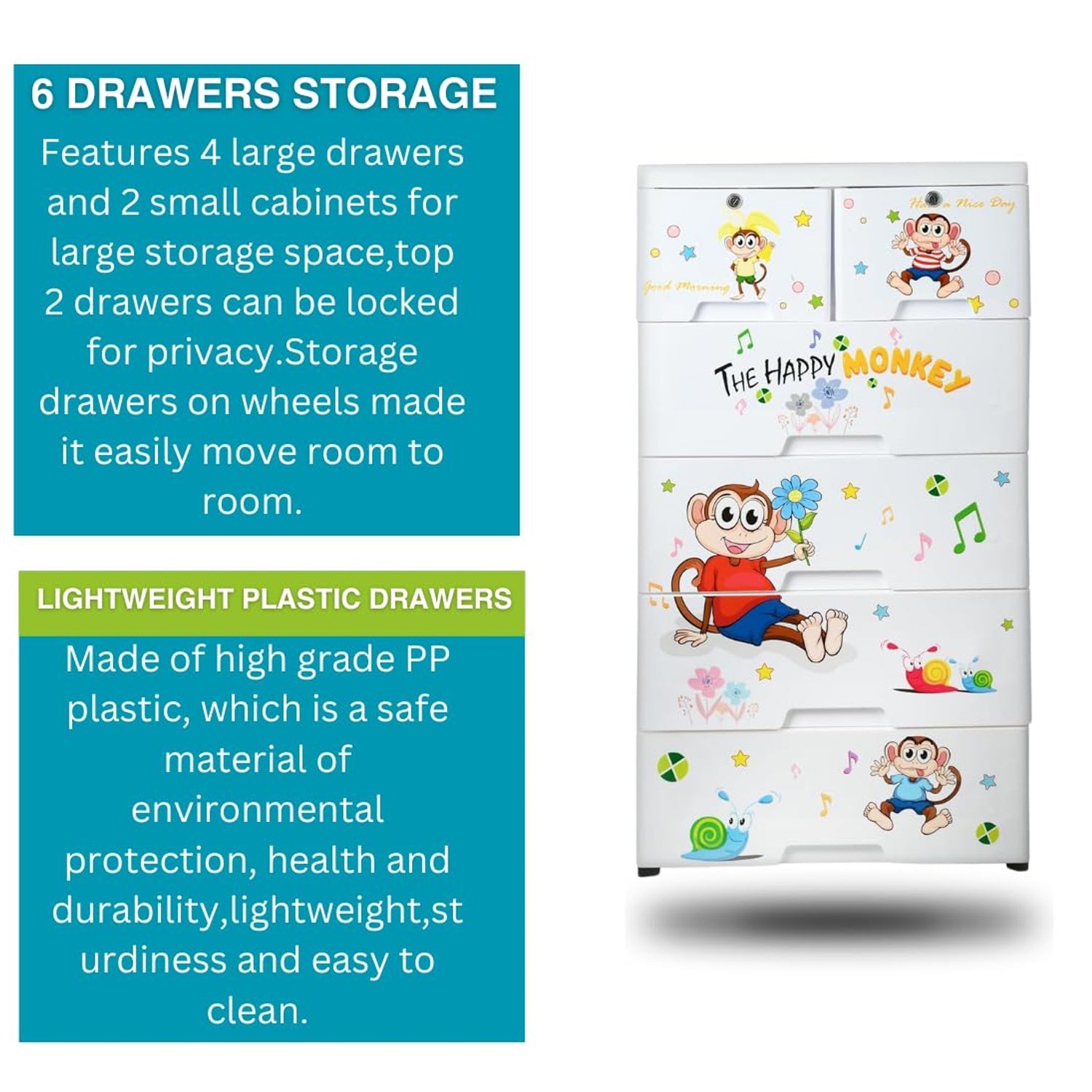 Kids Plastic Chest of 6 Drawers – Multi-Purpose Storage Organizer | Packory