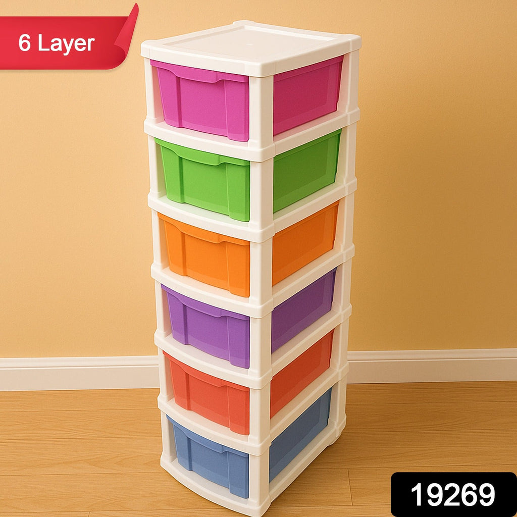 Plastic Storage Drawer Cabinet – 6-Layer Multi-Colored Organizer