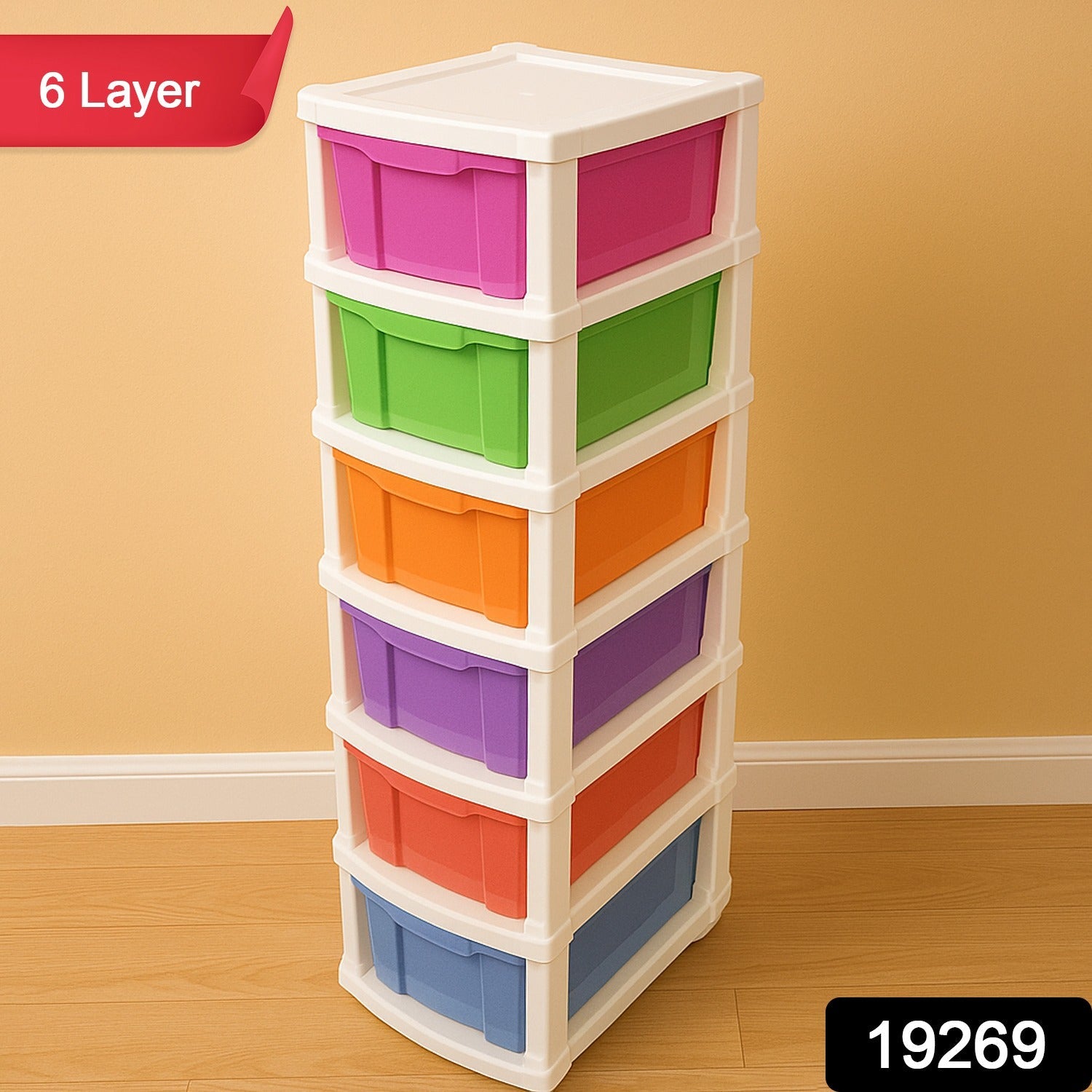 Plastic Storage Drawer Cabinet – 6-Layer Multi-Colored Organizer