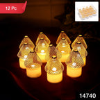 LED Flameless Candle Lights – Set of 12 with Golden Net Cover