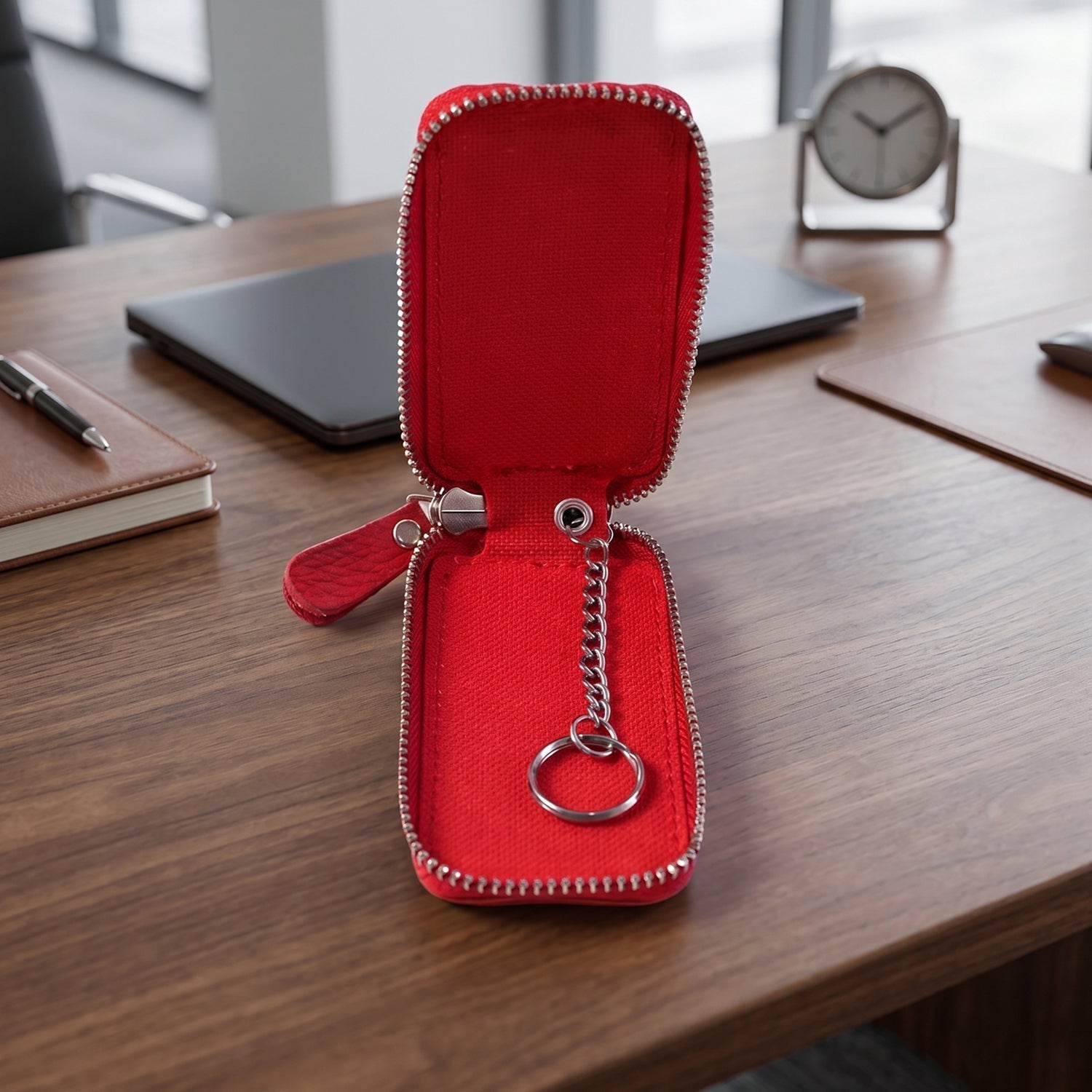 Leather Car Key Case Ð Durable & Compact with Snap Hook for Easy Carrying